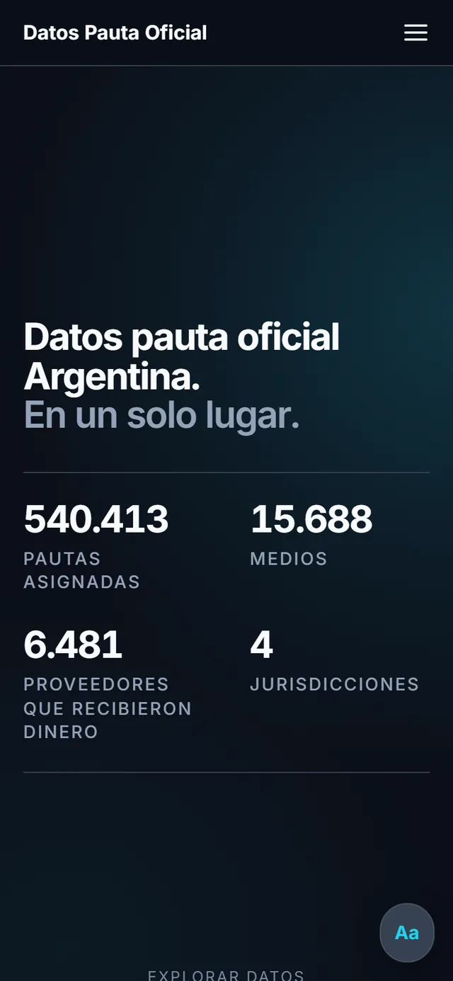 La portada de Datos Pauta Oficial en un teléfono.